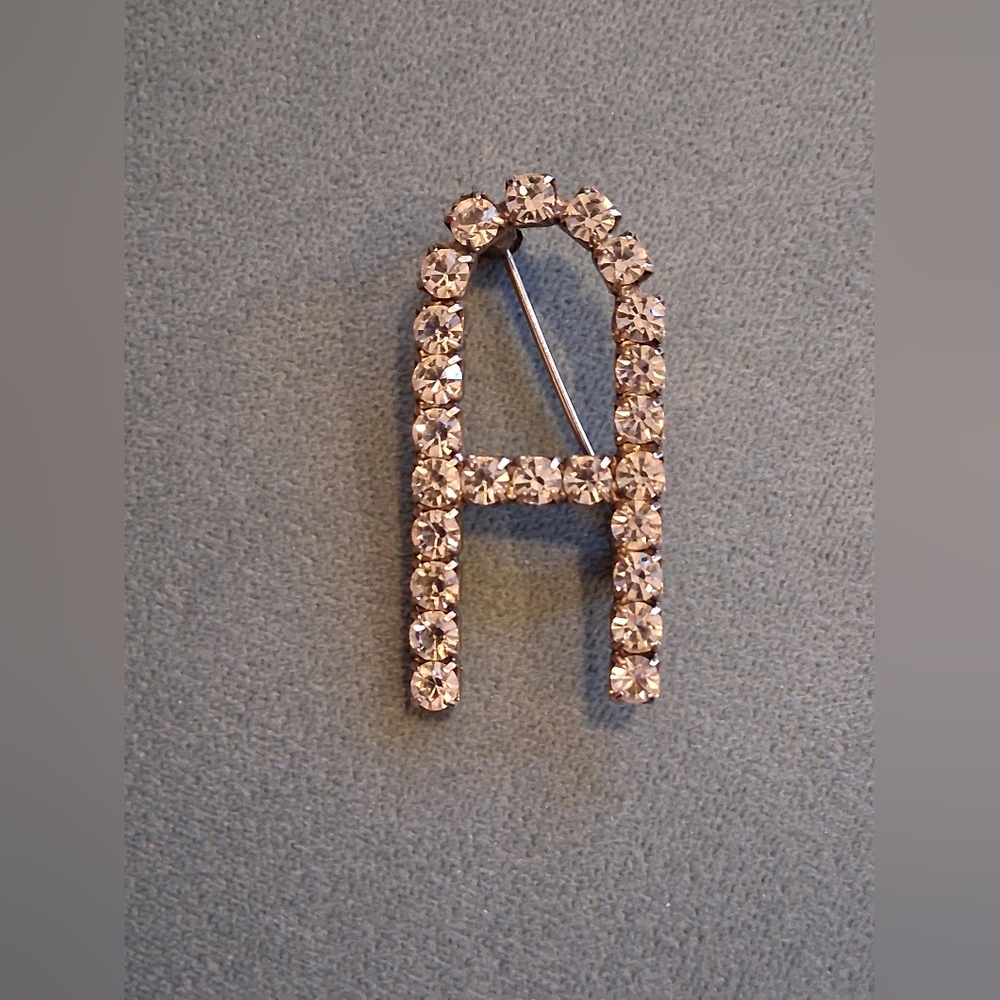 Vtg "A" Rhinestone Brooch